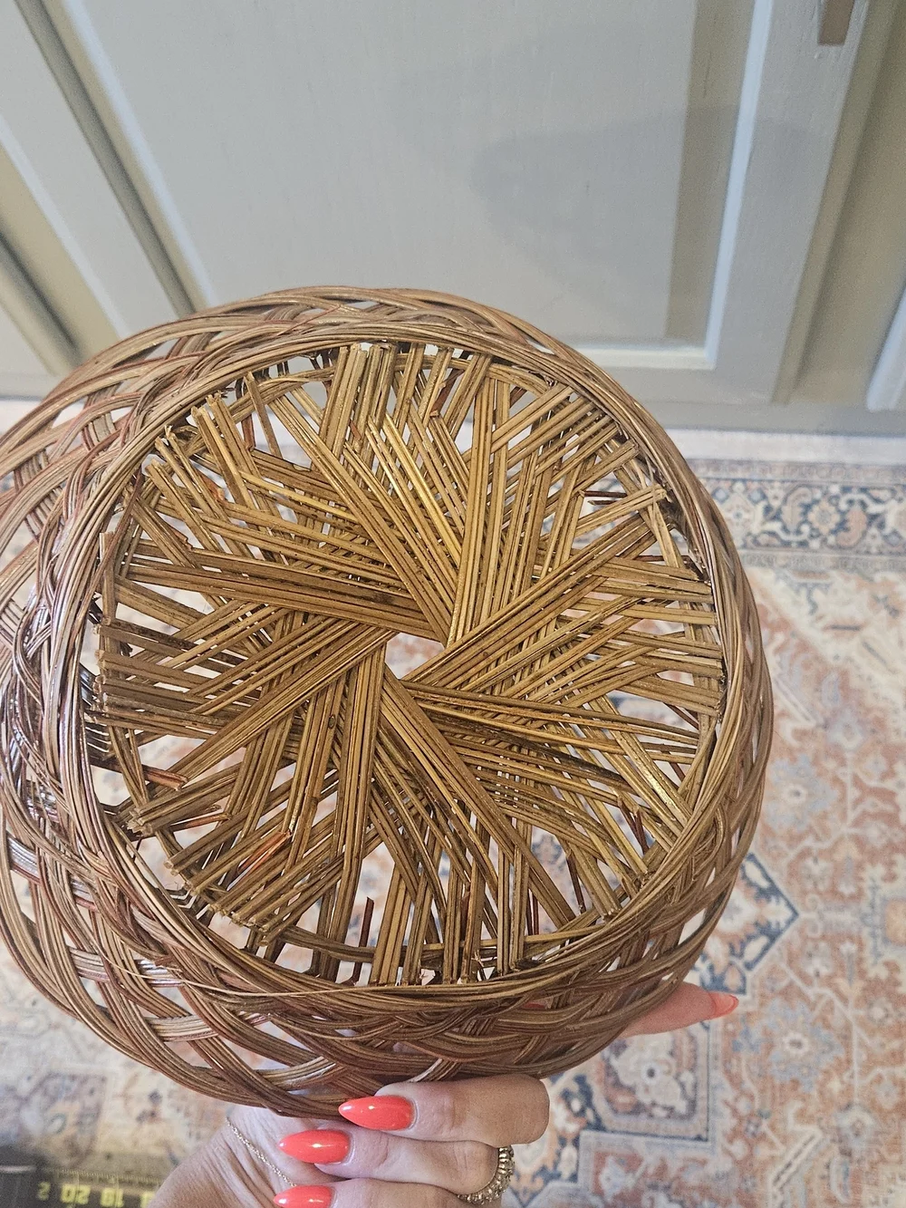Round Country Basket With Red Trim